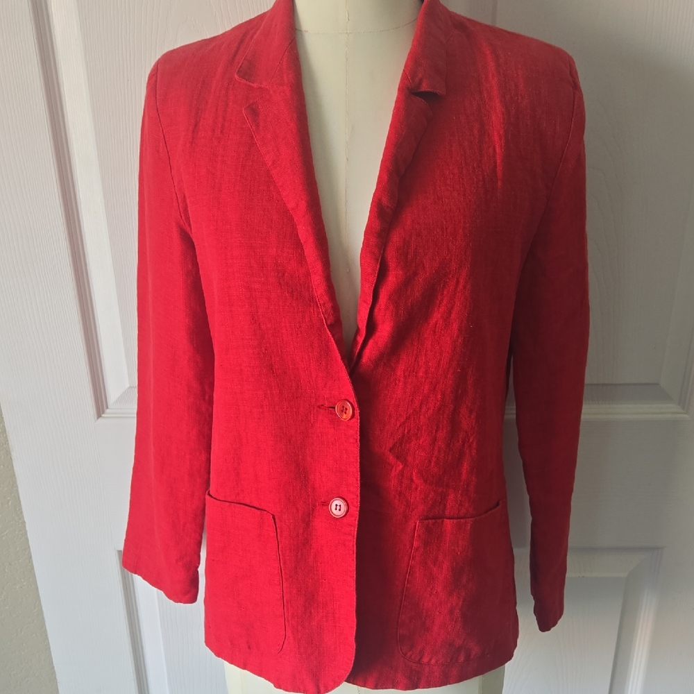 Chaus Red 100% Linen Blazer Jacket Women’s Size 8 Made in Hong Kong